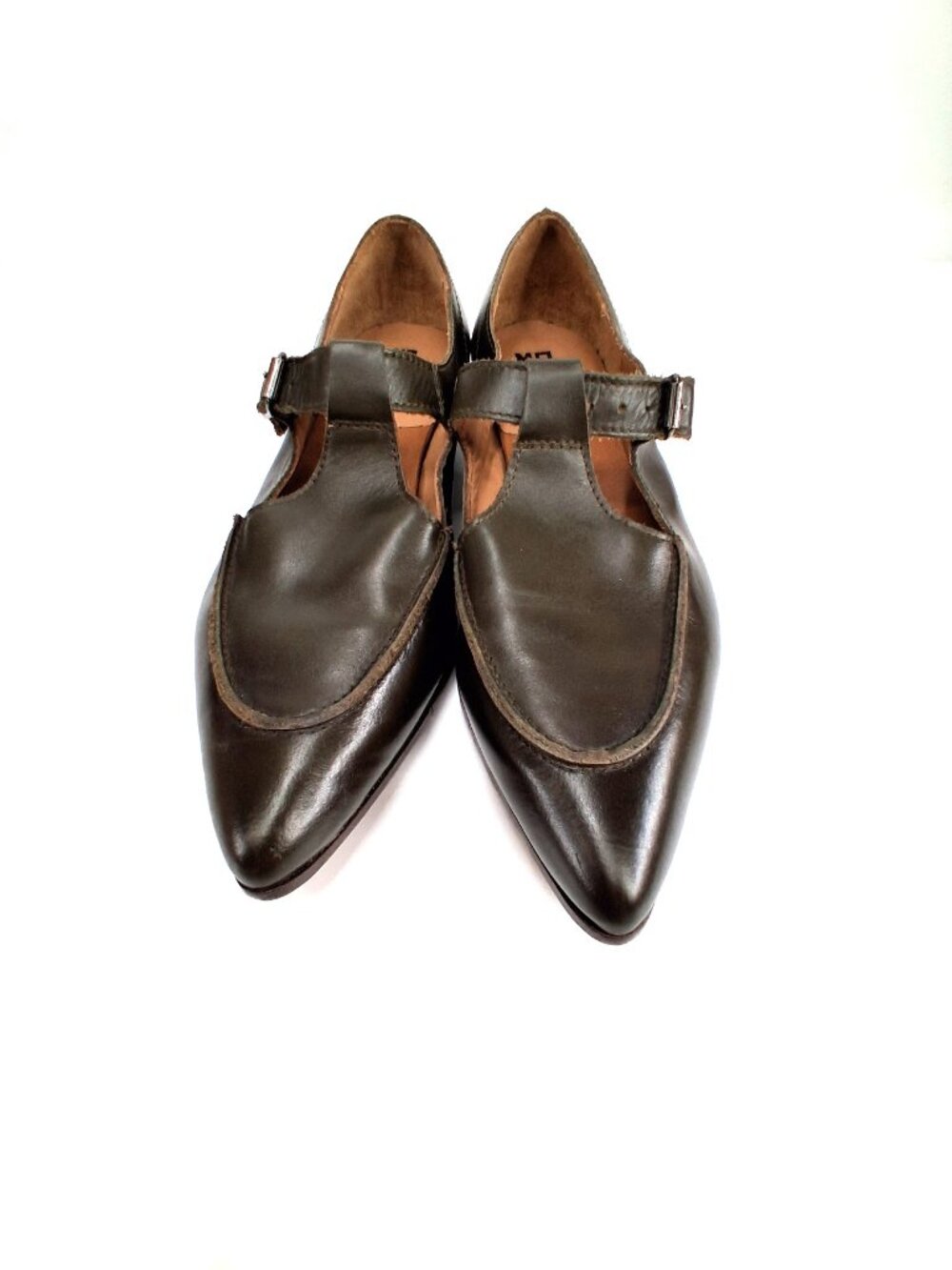 MOMA Handmade Leather Mary Jane T Strap Shoes Pointed Toe Brown EU 41 Italy - Picture 3 of 14
